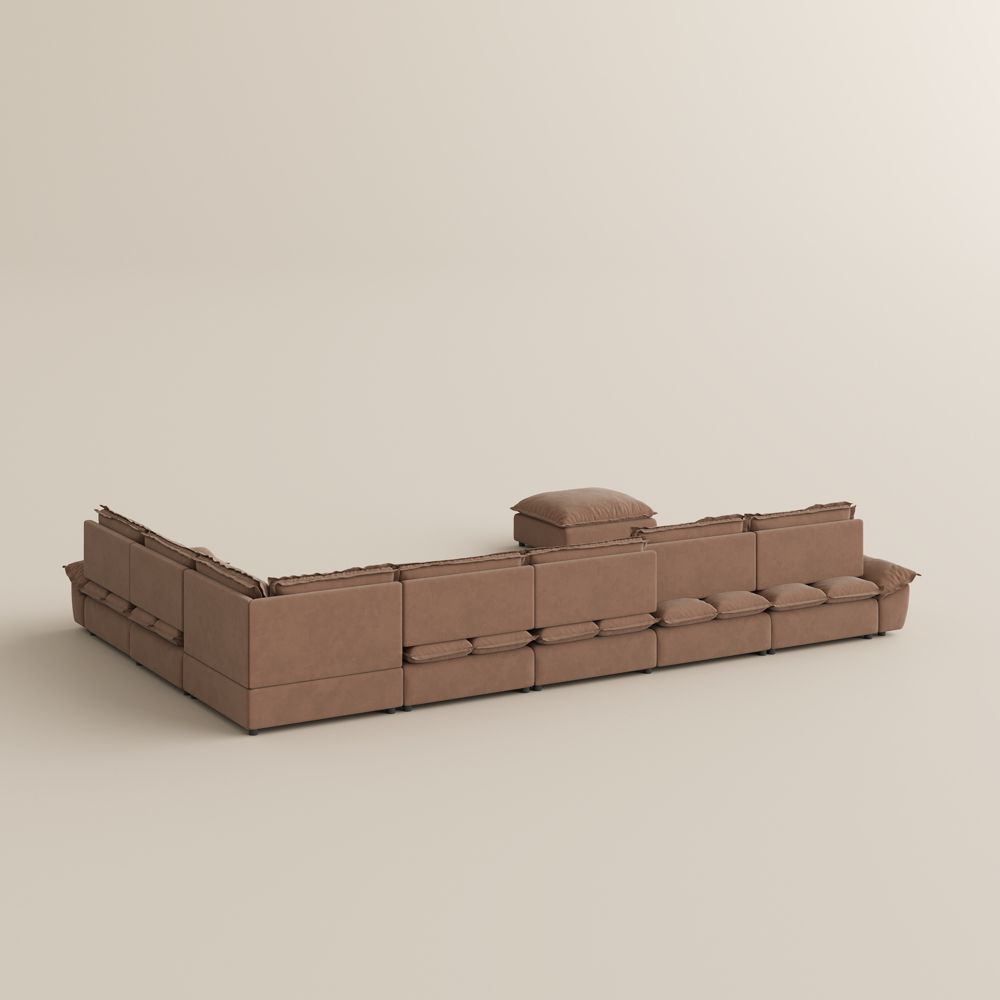 Brown Brown Suede Fabric Modular Sofas