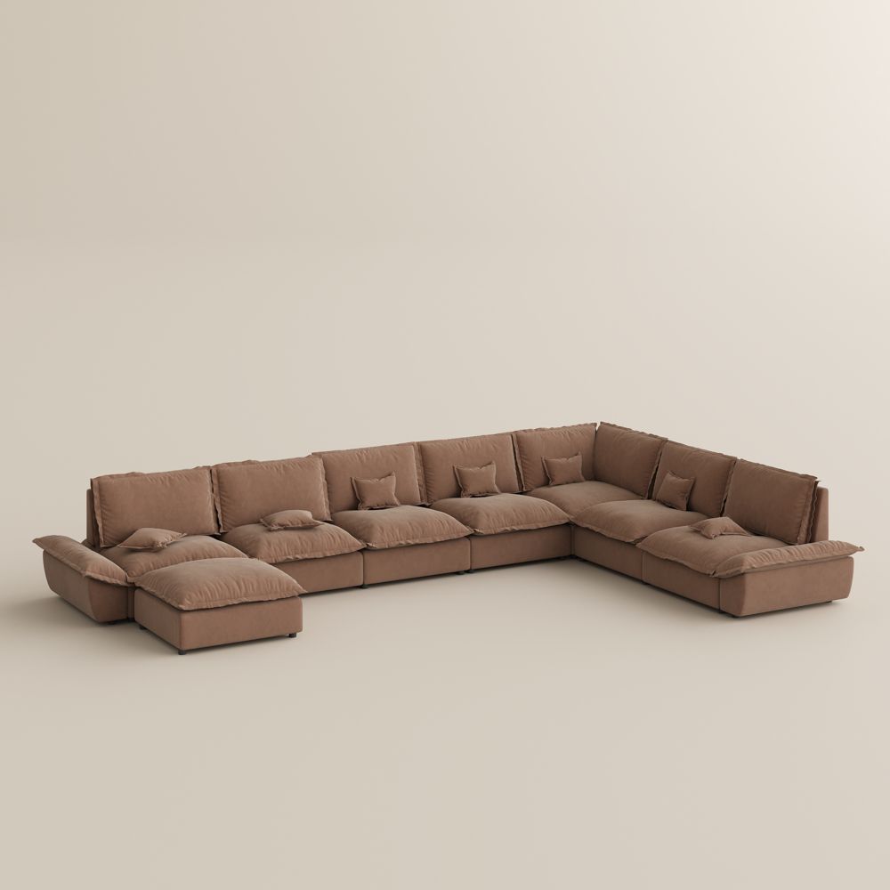 Modular Sofas Brown Suede Fabric Modular Sofas