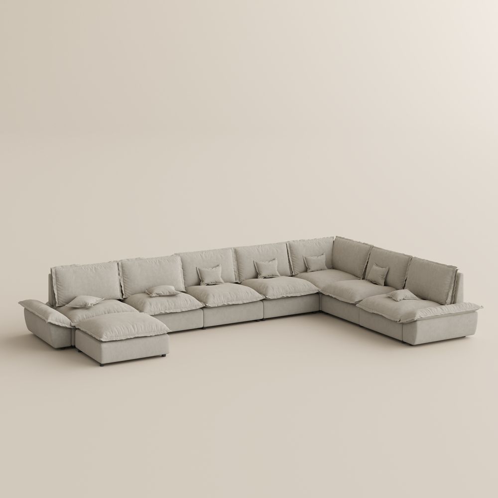Modern Beige Suede Fabric Modular Sofas