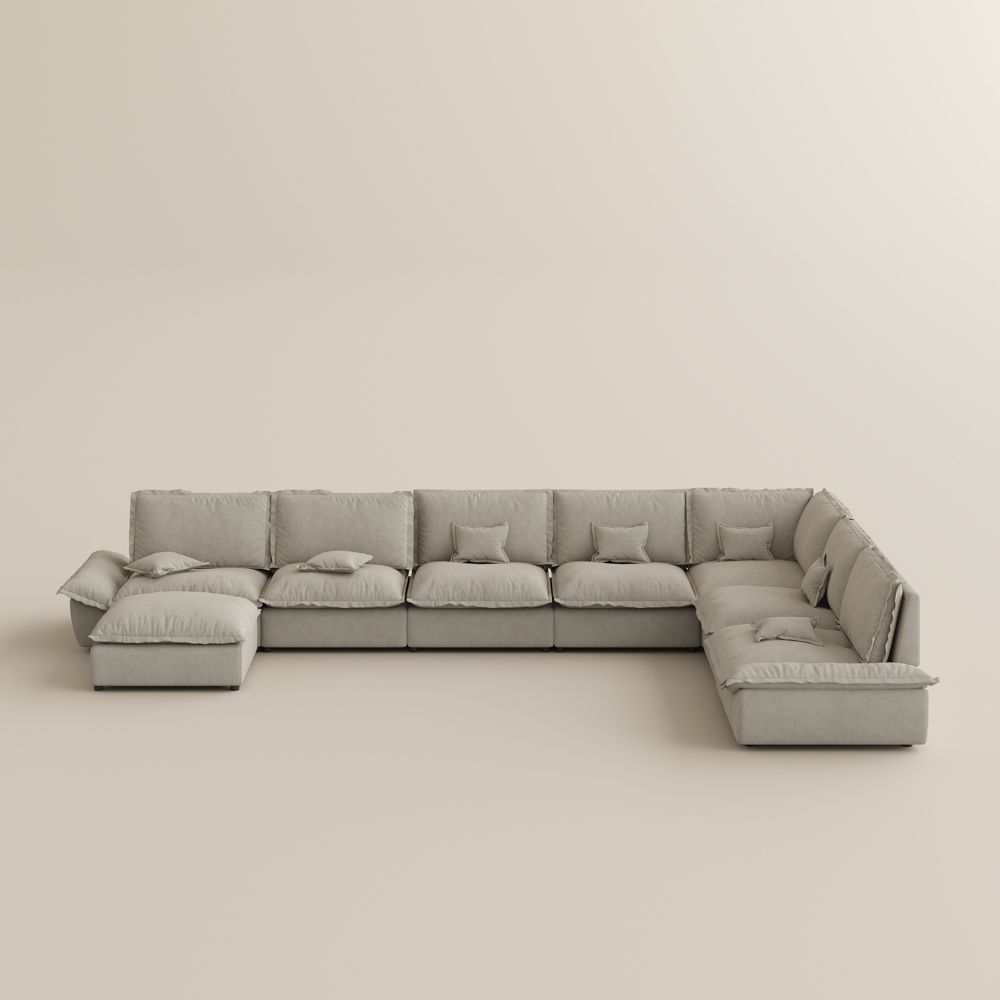 Modular Sofas Beige Suede Fabric Modular Sofas