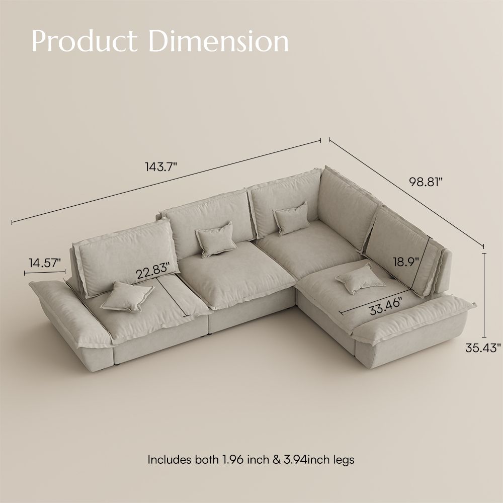 Apartment Beige Suede Fabric Modular Sofas