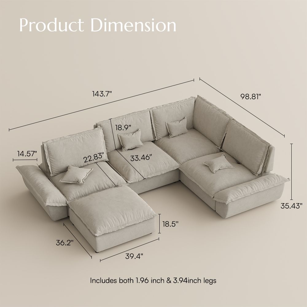 Deep Seat Beige Suede Fabric Modular Sofas