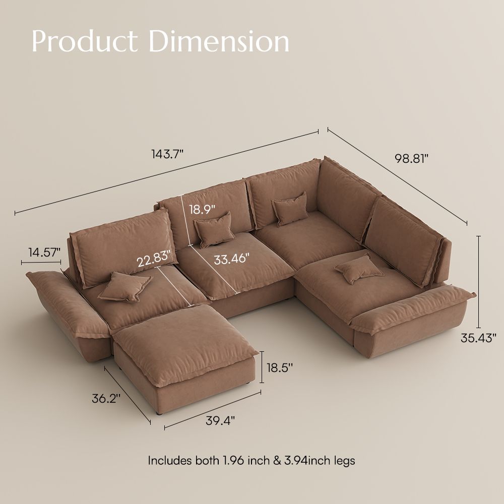 Soft Brown Suede Fabric Modular Sofas