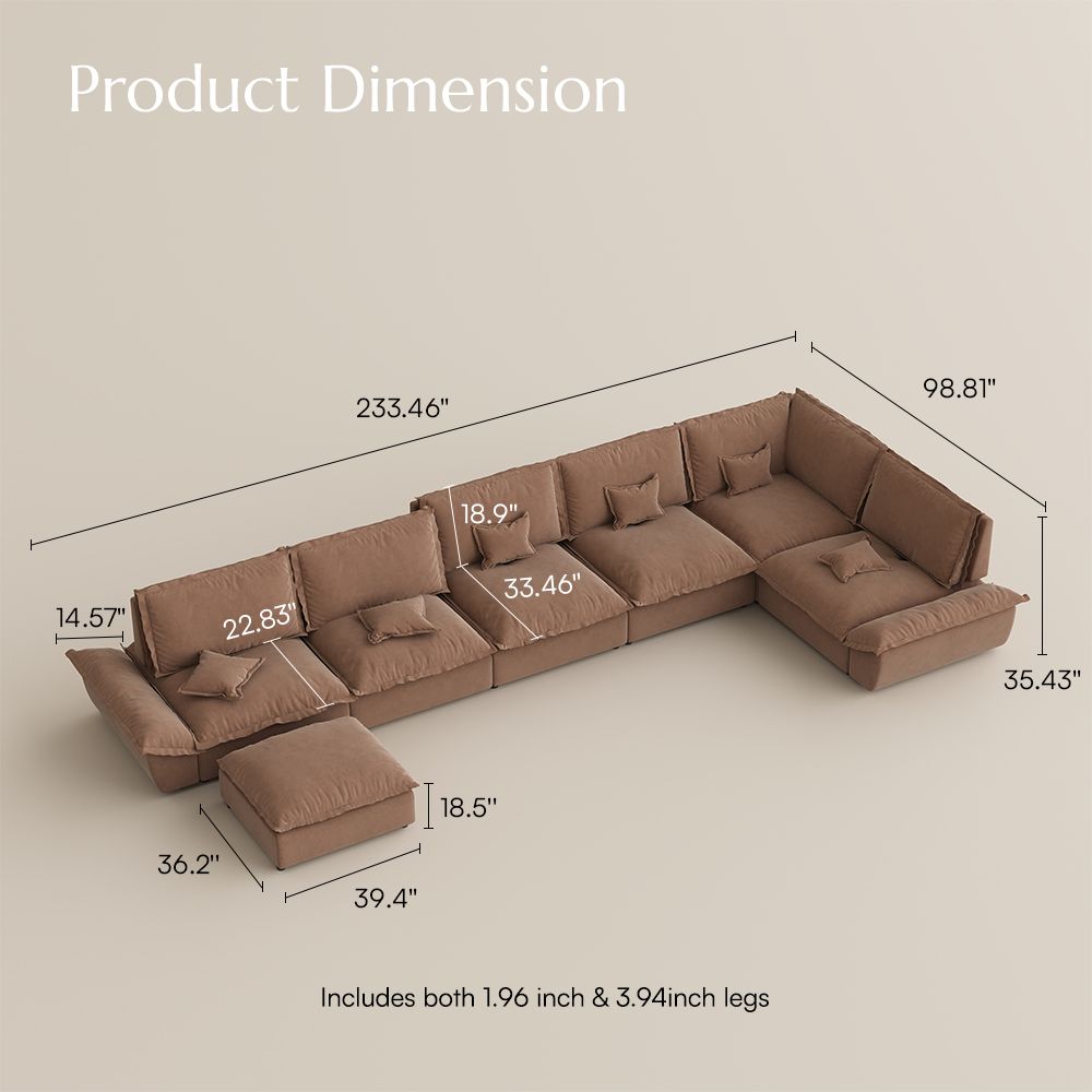 Partial Assembly Required Brown Suede Fabric Modular Sofas