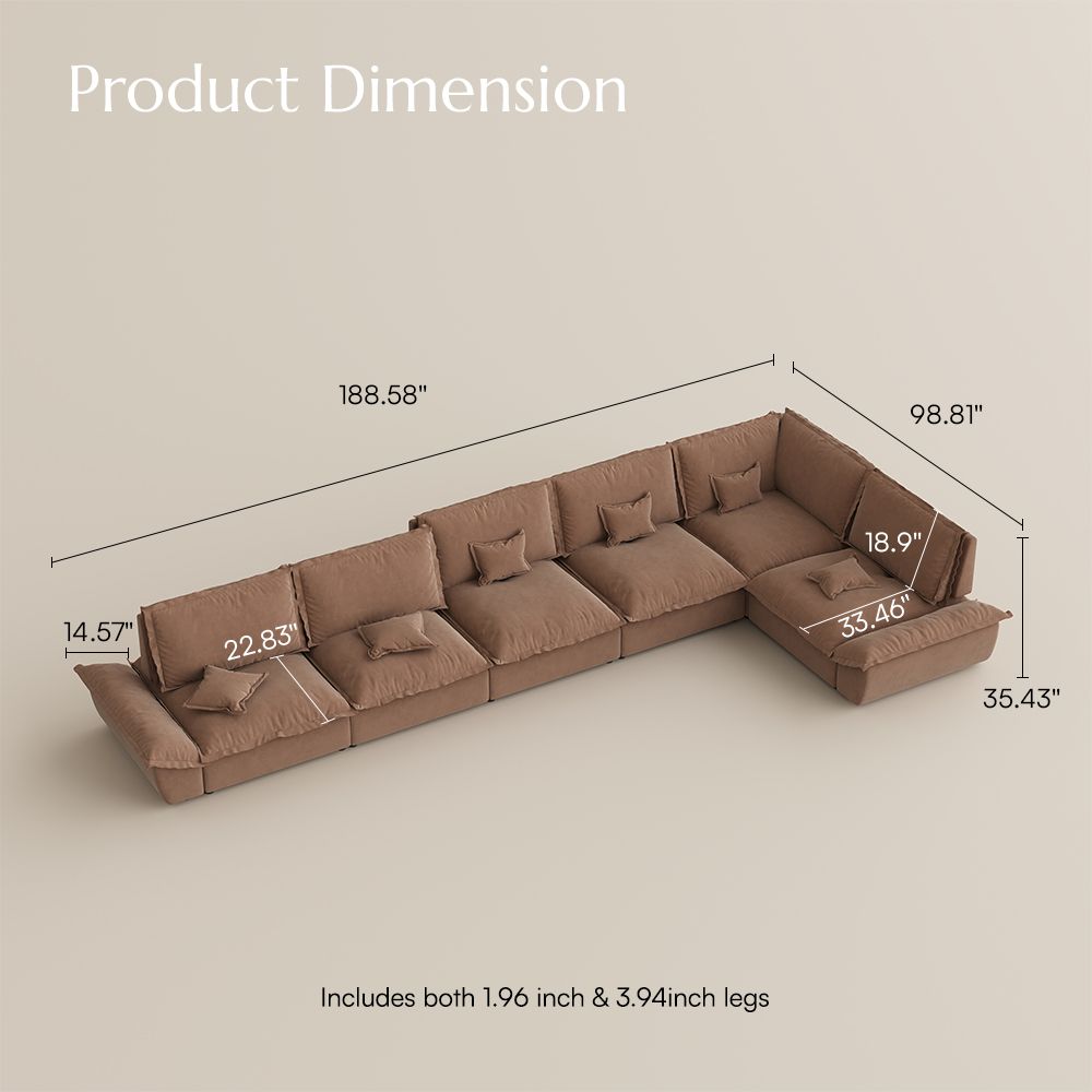 Partial Assembly Required Brown Suede Fabric Modular Sofas