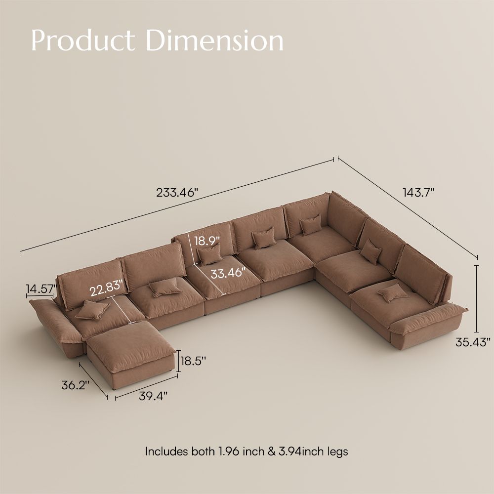 Soft Brown Suede Fabric Modular Sofas