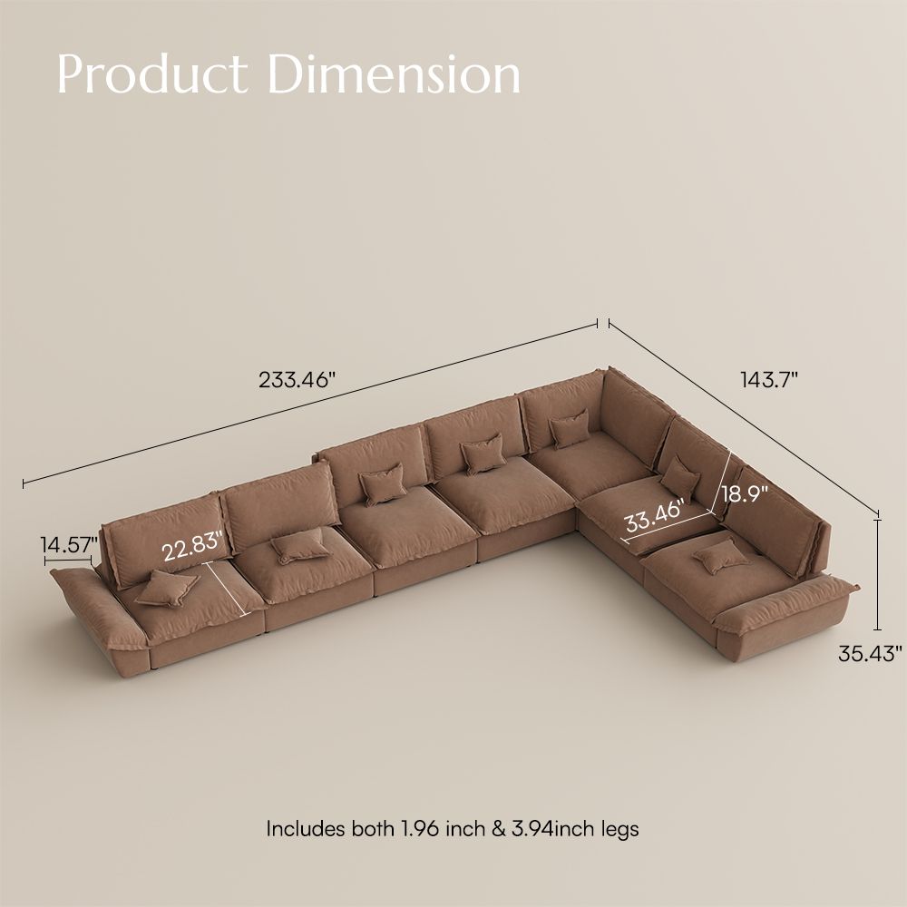 Medium Brown Suede Fabric Modular Sofas