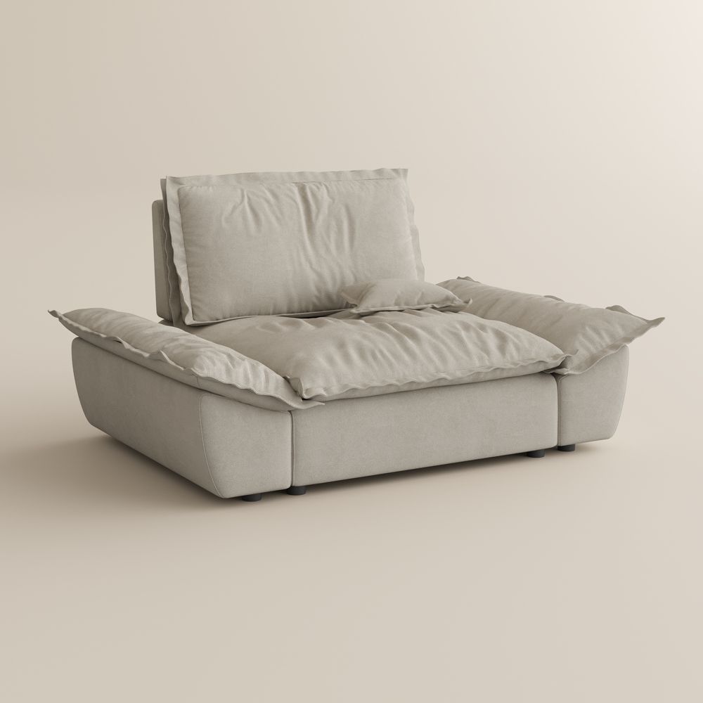 Living Room Beige Suede Fabric Modular Sofas