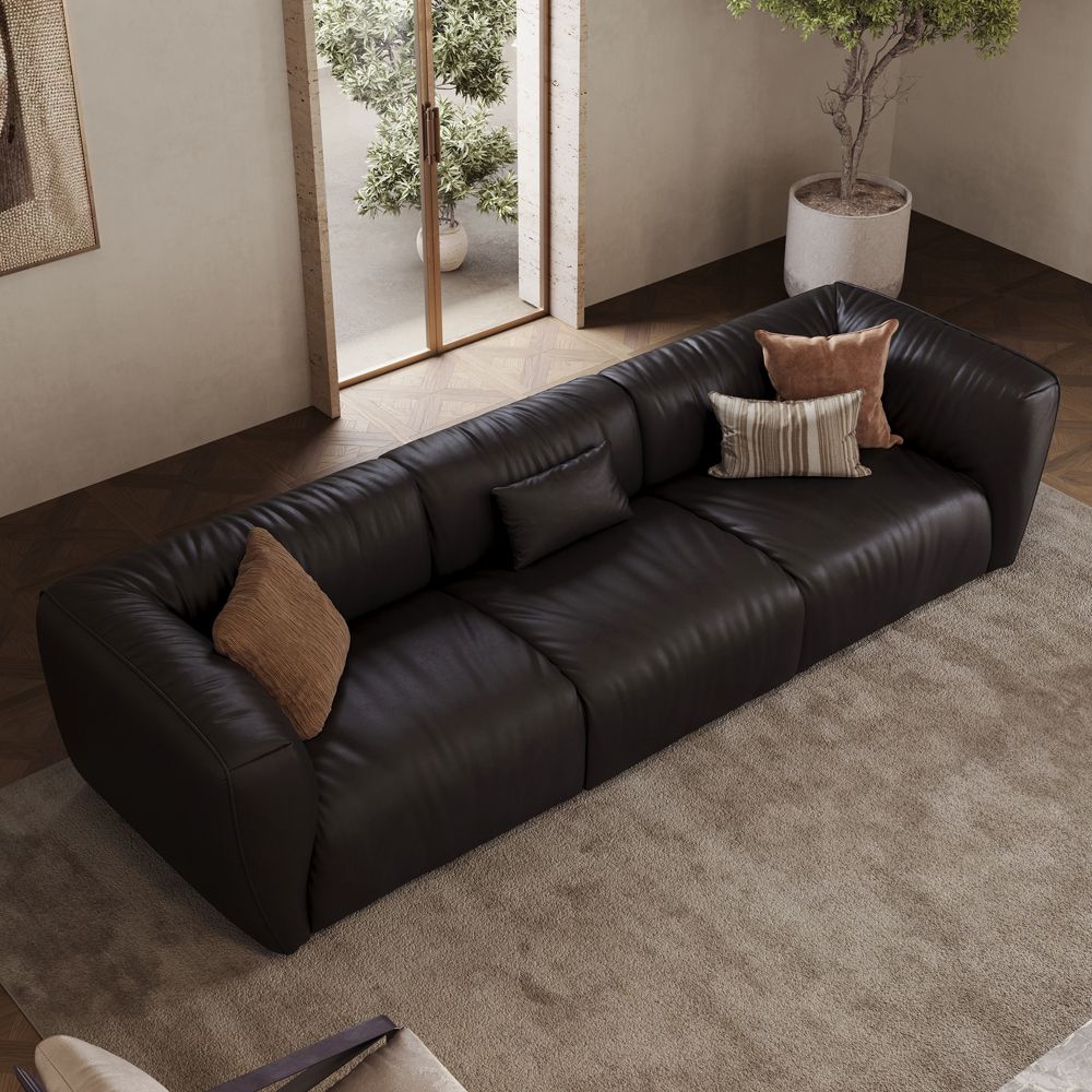 Sponge Black Leather Modular Sofas