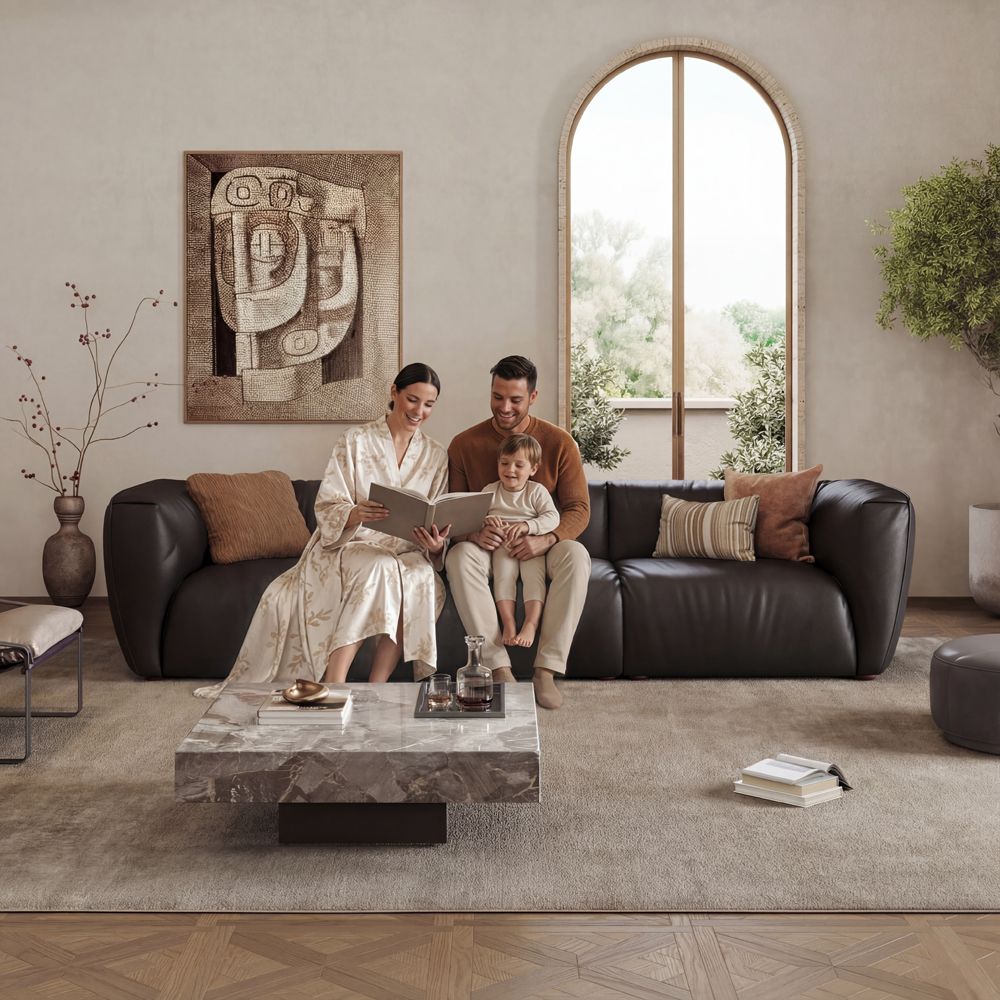 Living Room Black Leather Modular Sofas