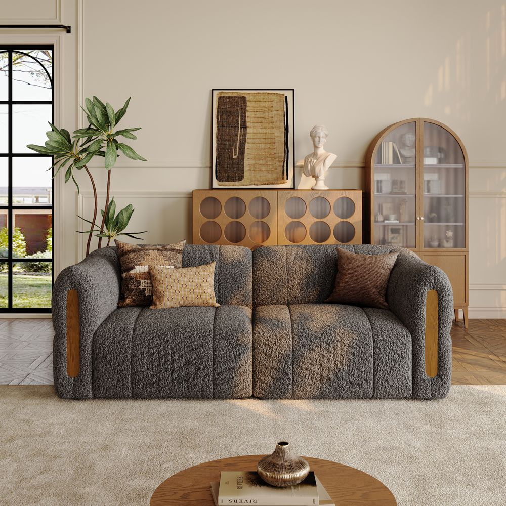 Living Room Dark Gray Bouclé Modular Sofas