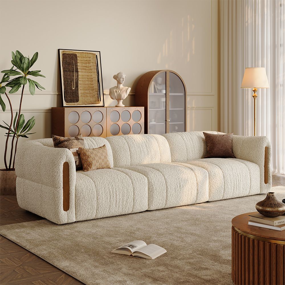 Home Theater Beige Bouclé Modular Sofas