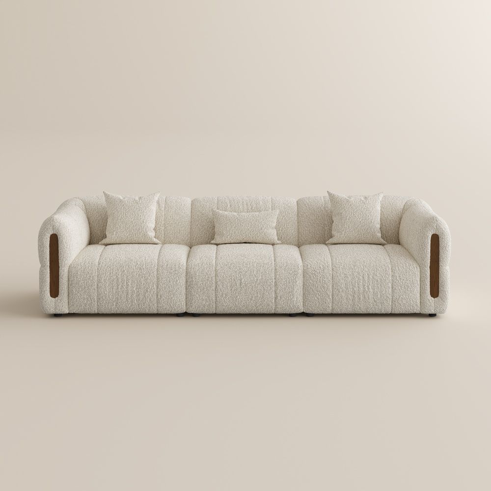 Living Room Beige Bouclé Modular Sofas