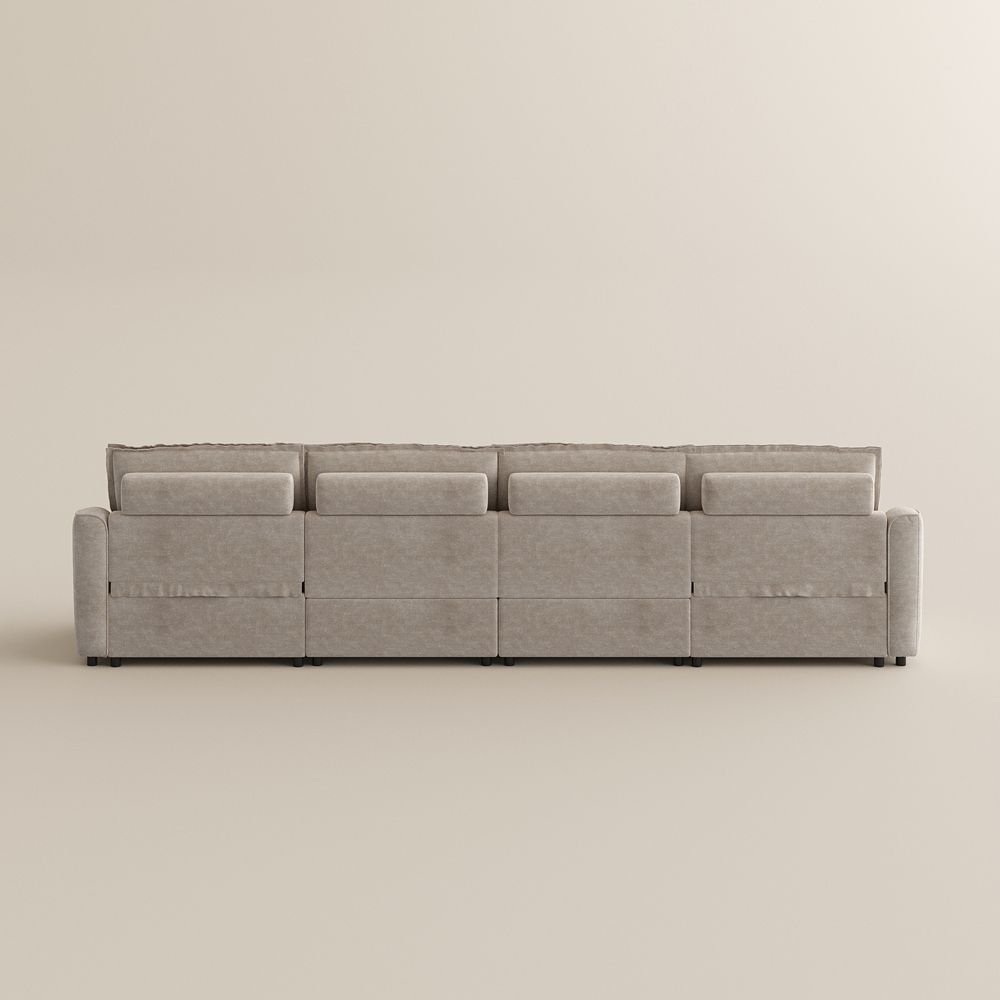 Deep Seat Beige Pet-Friendly Fabric Modular Sofas