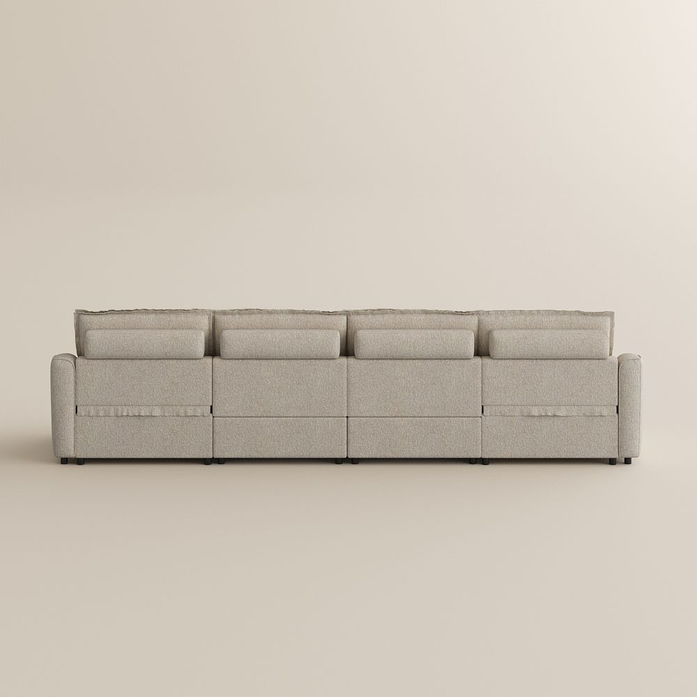 USB Port Beige Linen Modular Sofas