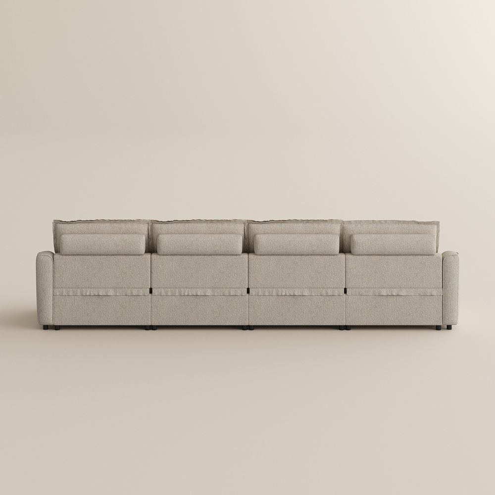 Extendable Beige Linen Modular Sofas