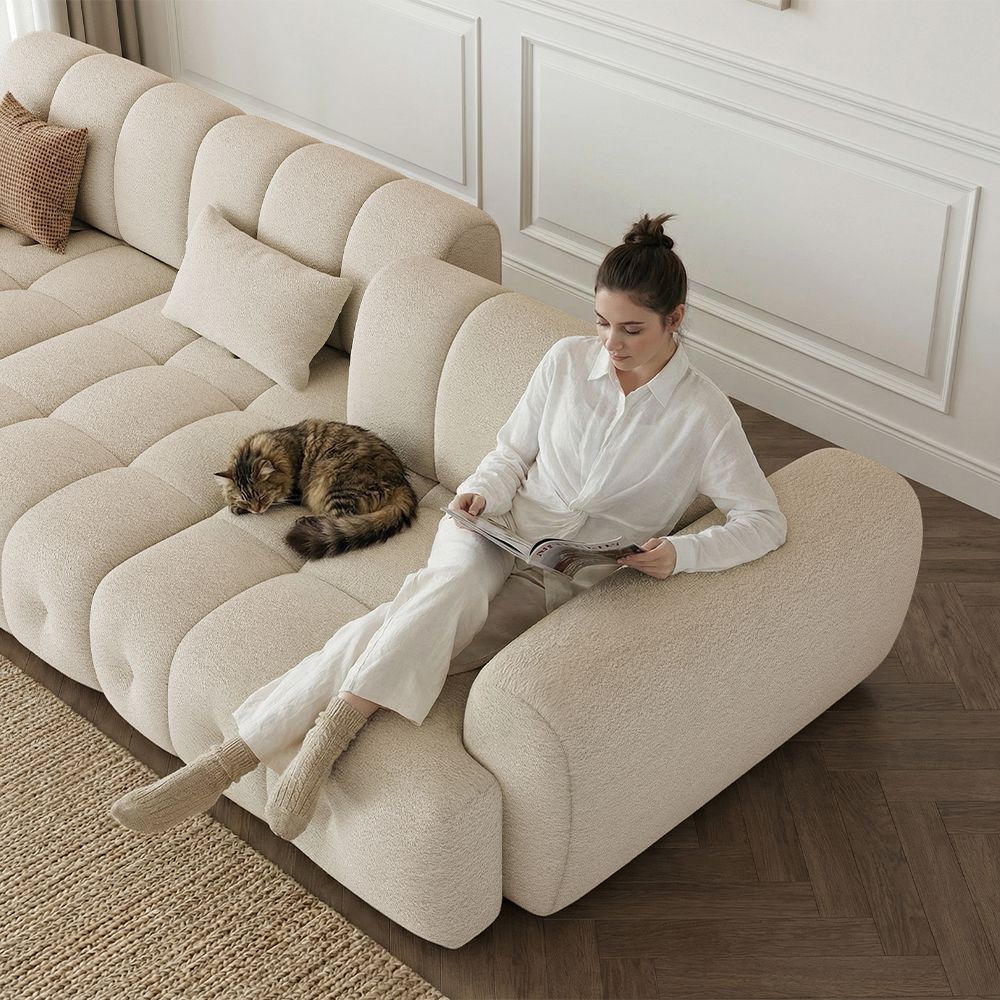 Living Room Cream Chenille Modular Sofas