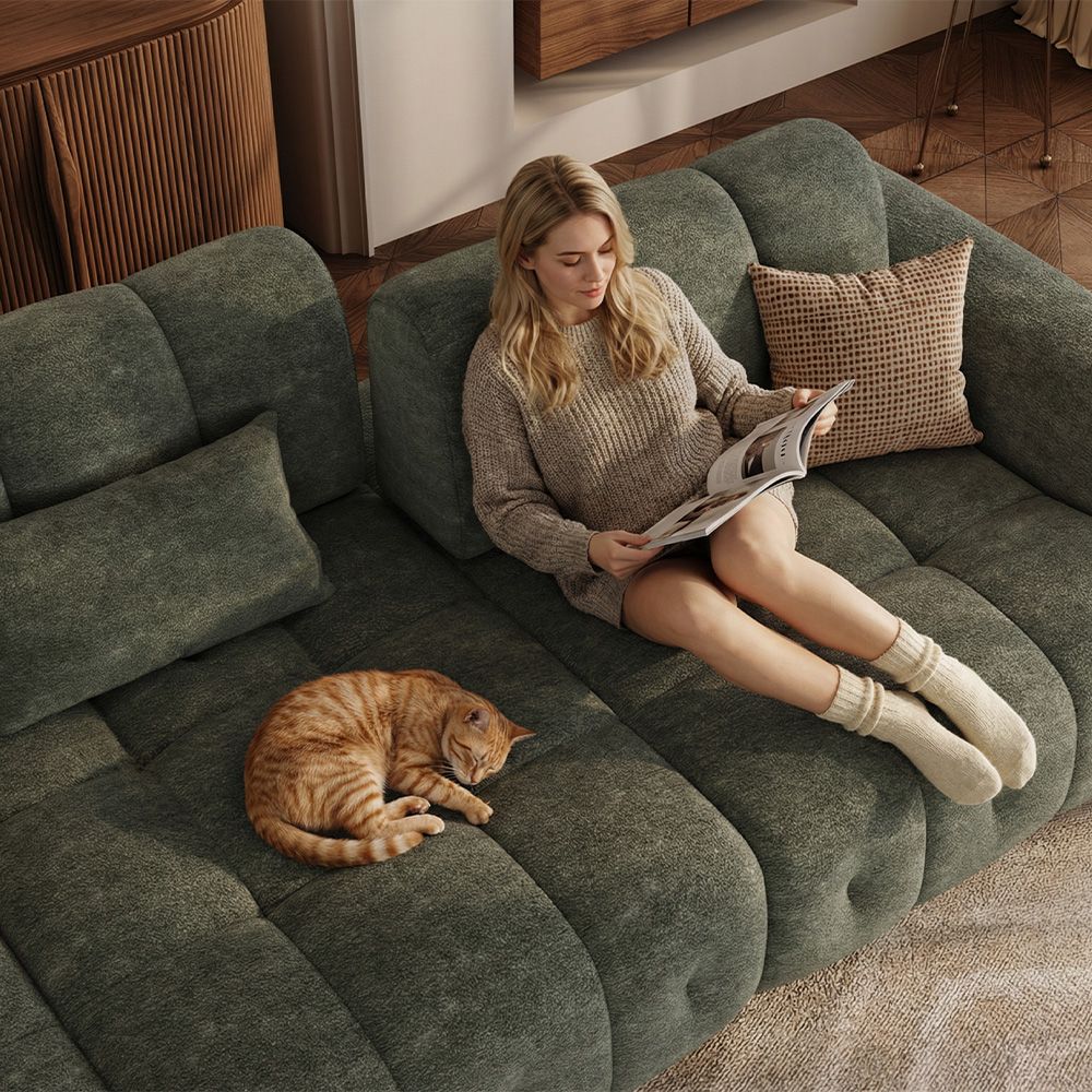 2-3 Seater Green Chenille Modular Sofas