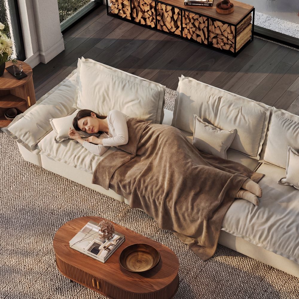 Loveseat Beige Suede Fabric Modular Sofas