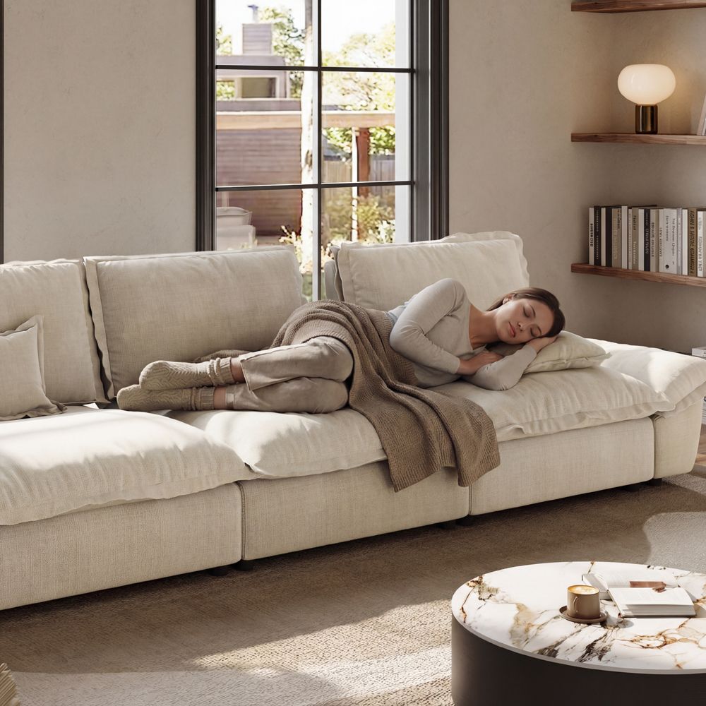 Sofas & Loveseats Beige Cotton and Linen Modular Sofas