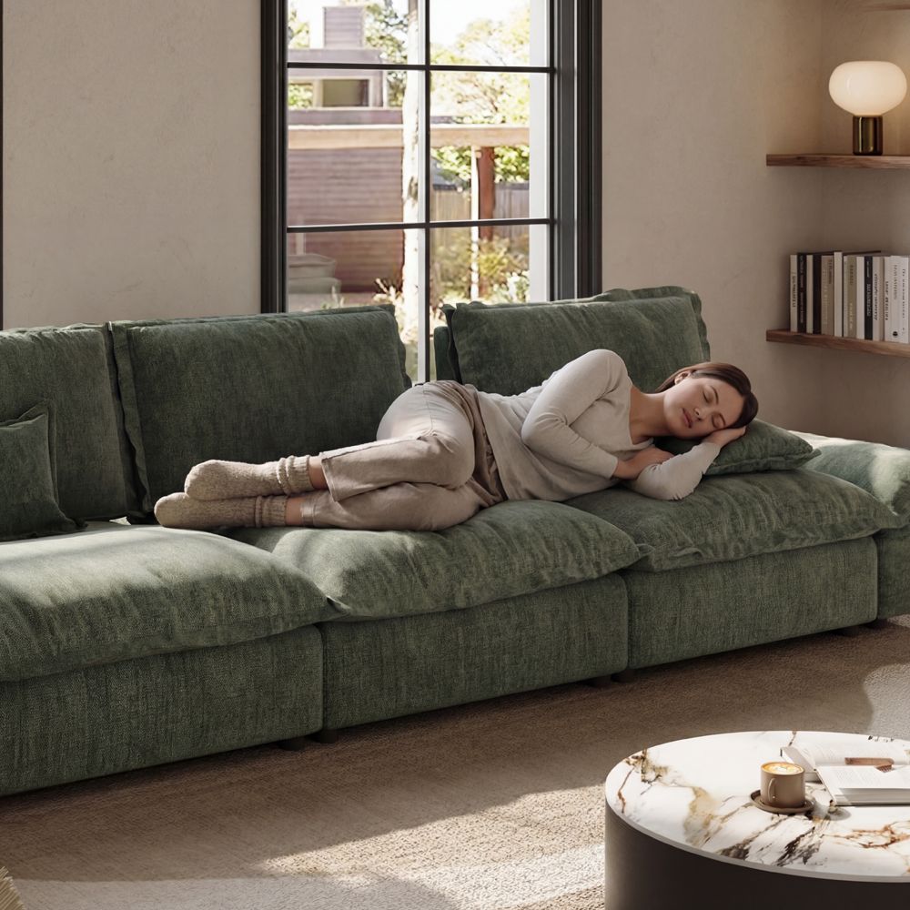 Apartment Green Cotton and Linen Modular Sofas
