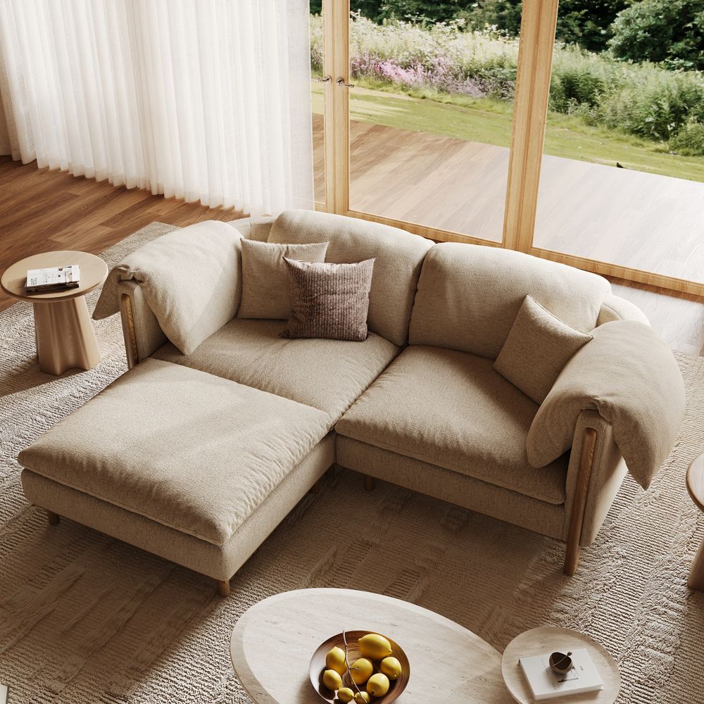 Home Theater Khaki Cotton and Linen Modular Sofas