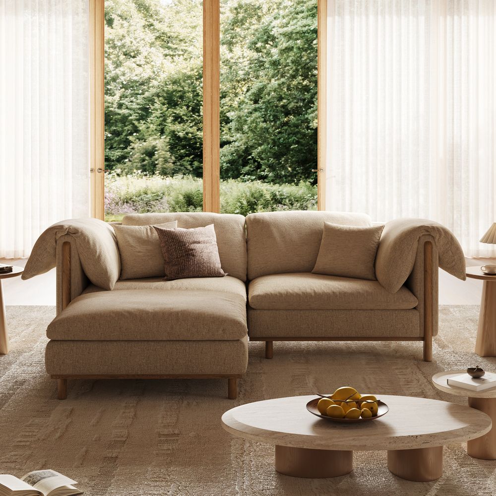 Partial Assembly Required Khaki Cotton and Linen Modular Sofas