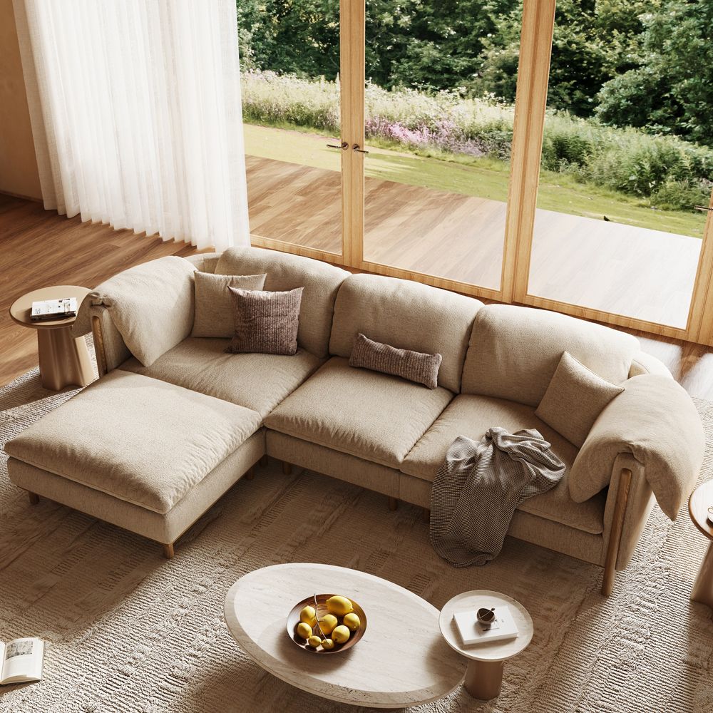 Modern Luxury Khaki Cotton and Linen Modular Sofas
