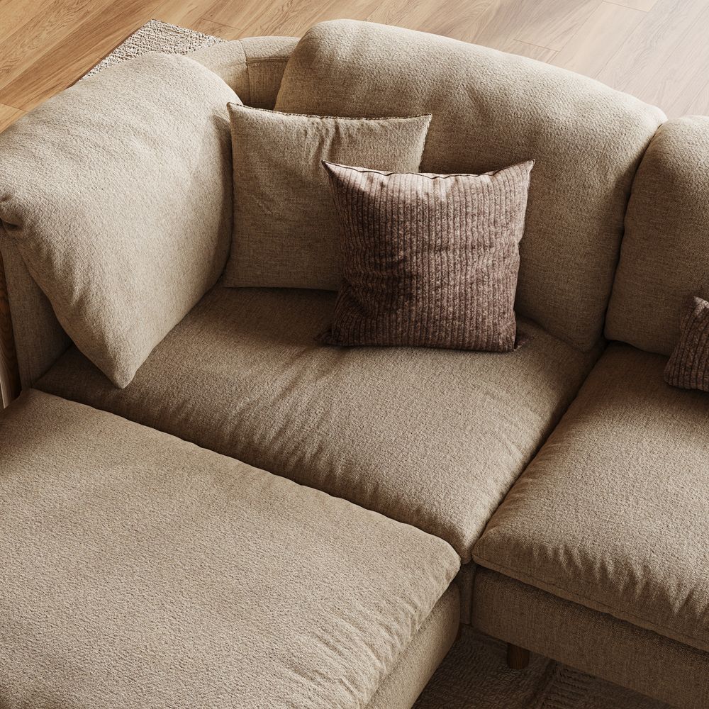 Living Room Khaki Cotton and Linen Modular Sofas