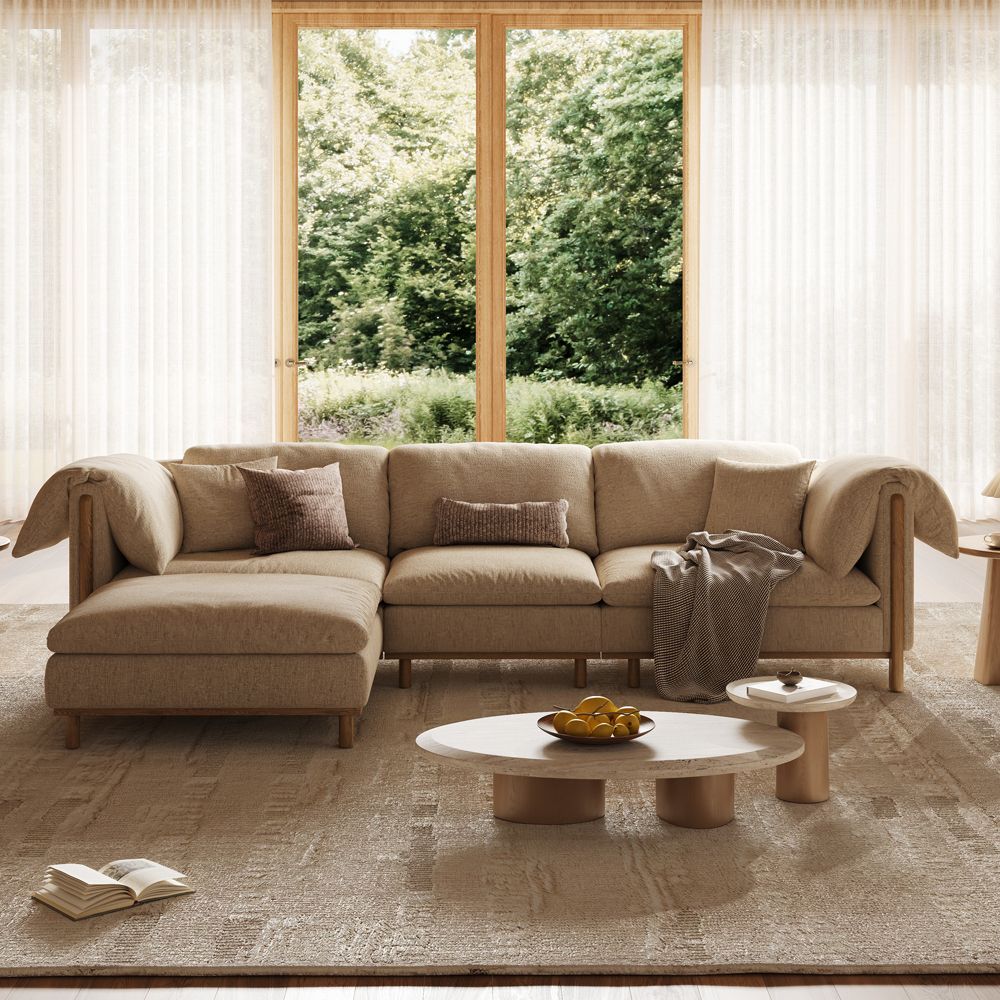 Home Theater Khaki Cotton and Linen Modular Sofas