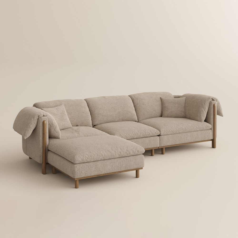 Office Khaki Cotton and Linen Modular Sofas