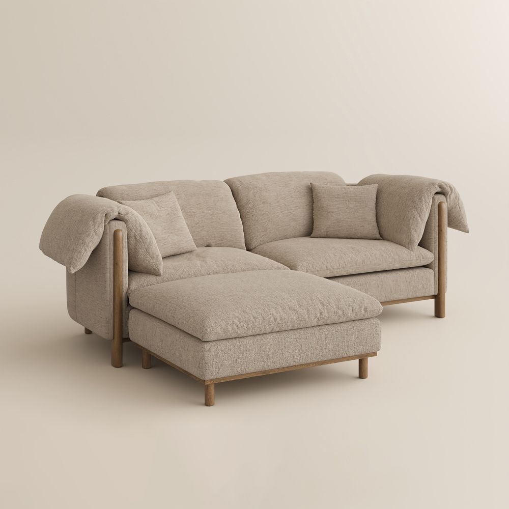 Modern Khaki Cotton and Linen Modular Sofas