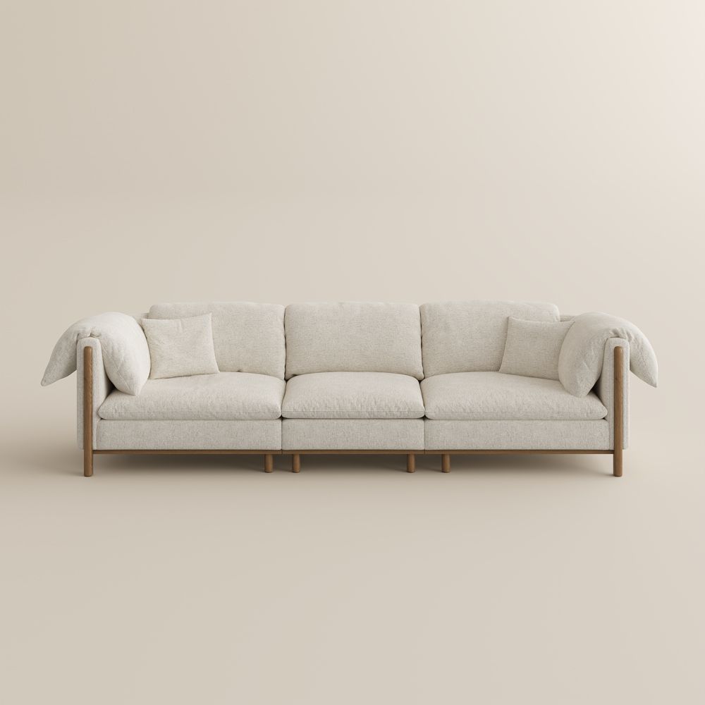 Medium Khaki Cotton and Linen Modular Sofas