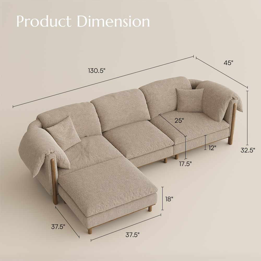 Partial Assembly Required Khaki Cotton and Linen Modular Sofas