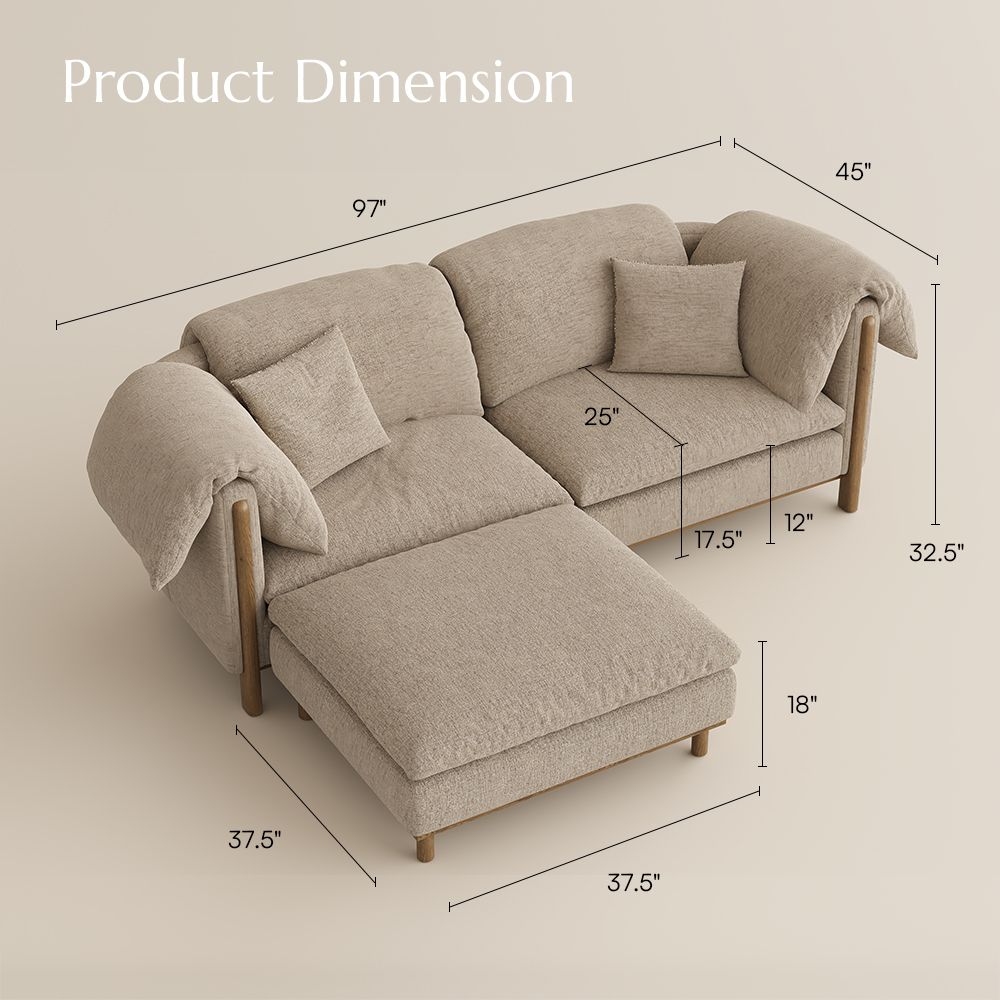 Modern Khaki Cotton and Linen Modular Sofas