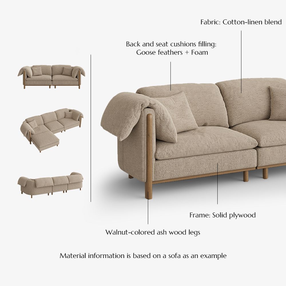 Comfortable Khaki Cotton and Linen Modular Sofas