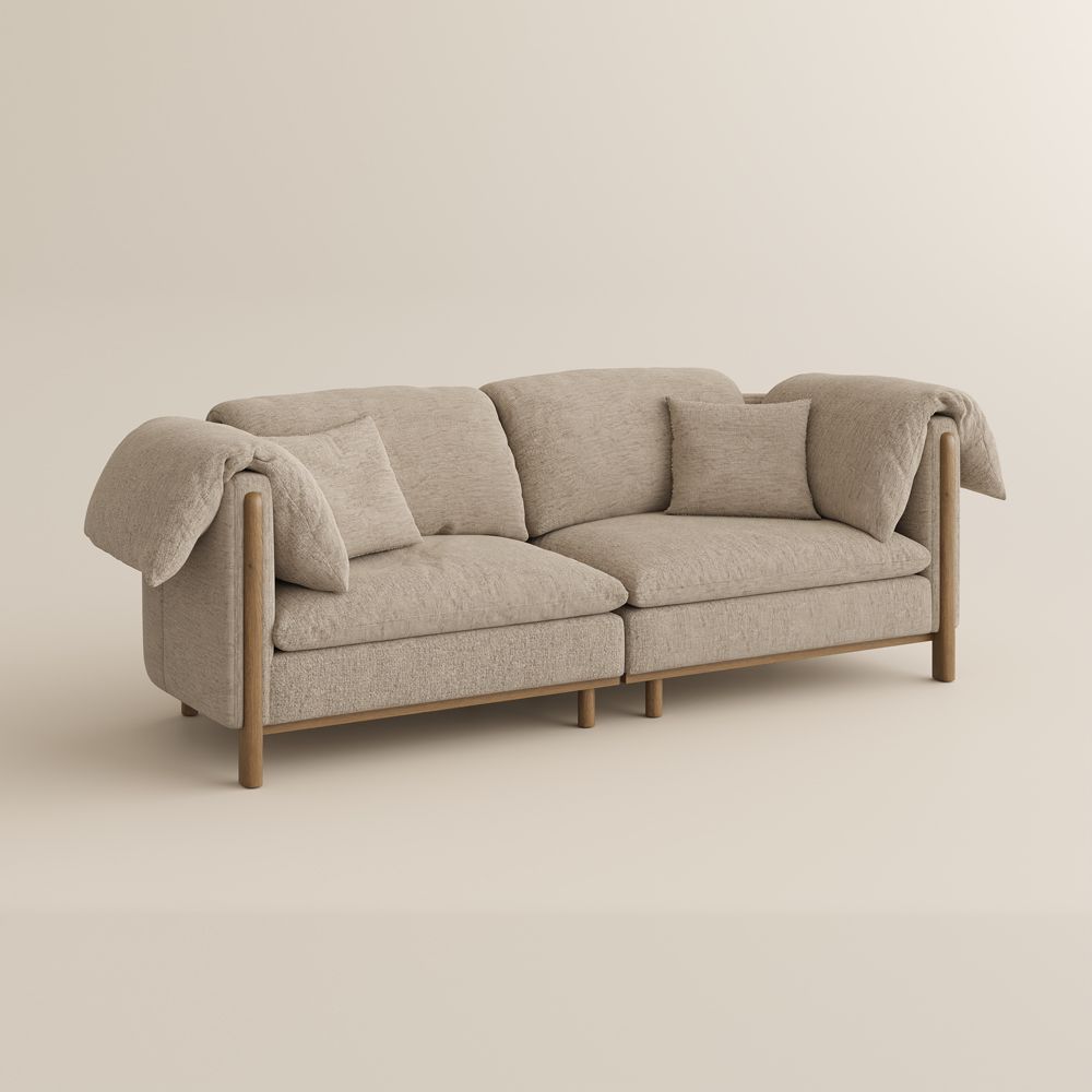 Apartment Khaki Cotton and Linen Modular Sofas