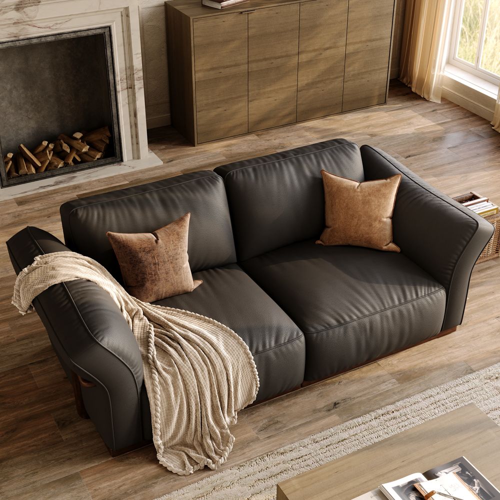 Relaxed Black Genuine Leather Modular Sofas