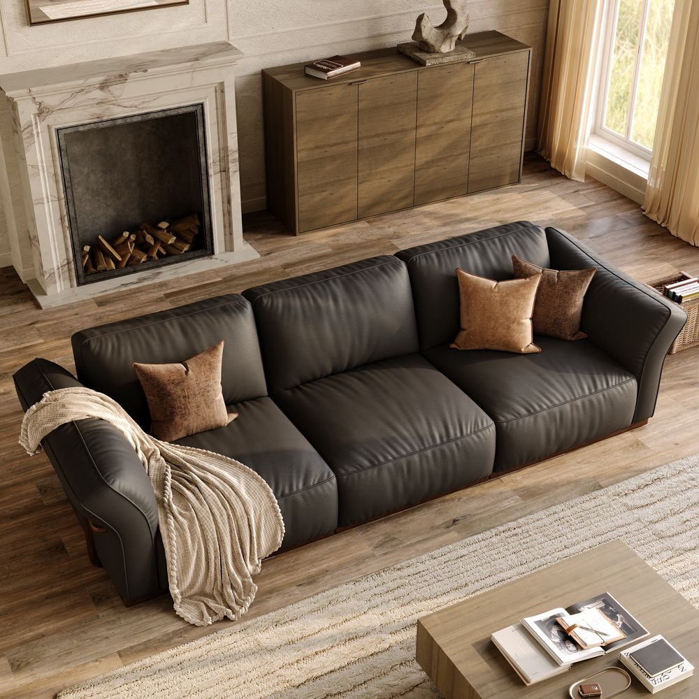 Soft Black Genuine Leather Modular Sofas