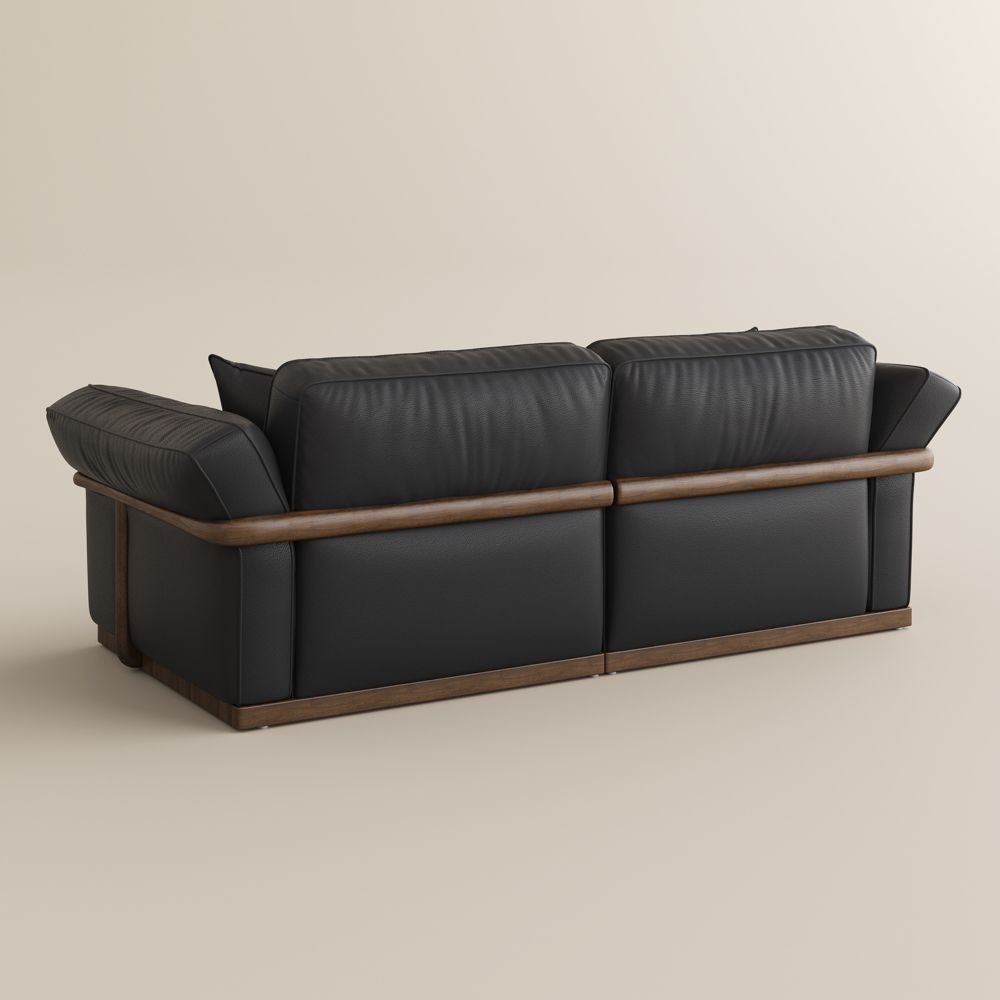 RV Black Genuine Leather Modular Sofas