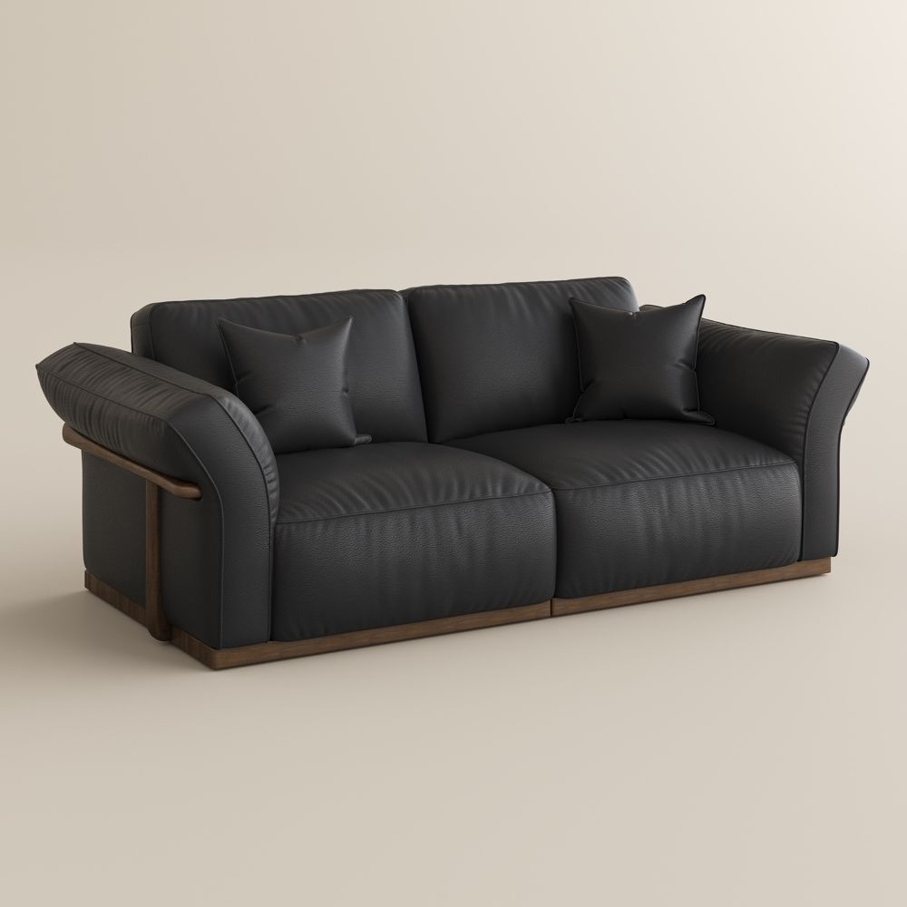 Medium Black Genuine Leather Modular Sofas