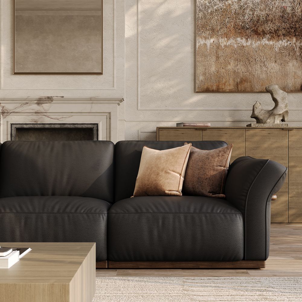 Living Room Black Genuine Leather Modular Sofas