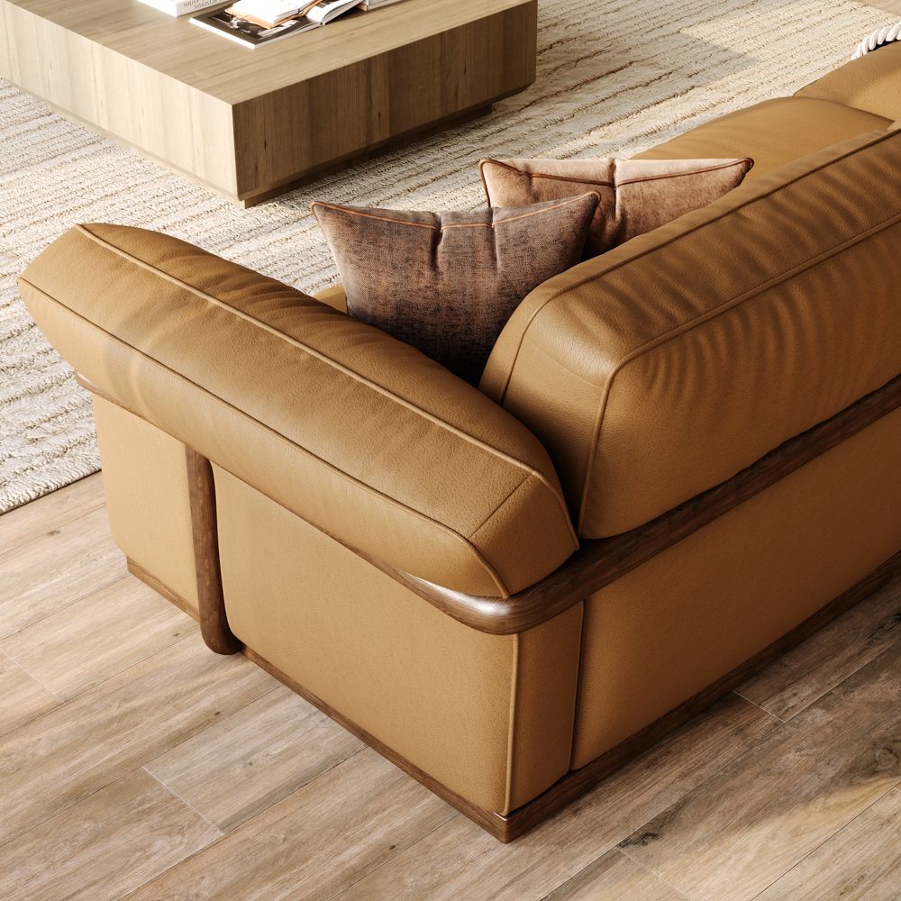Living Room Brown Genuine Leather Modular Sofas
