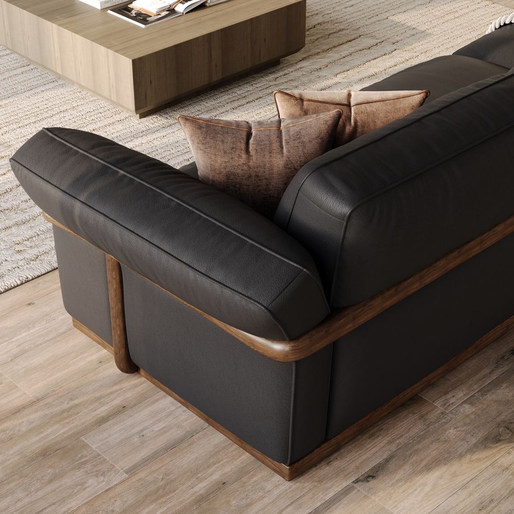 Office Black Genuine Leather Modular Sofas