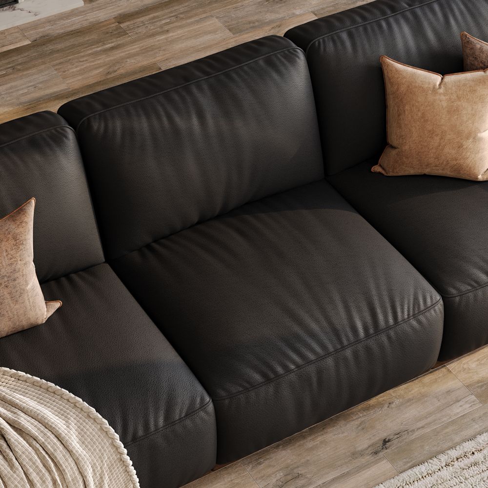 Medium Black Genuine Leather Modular Sofas
