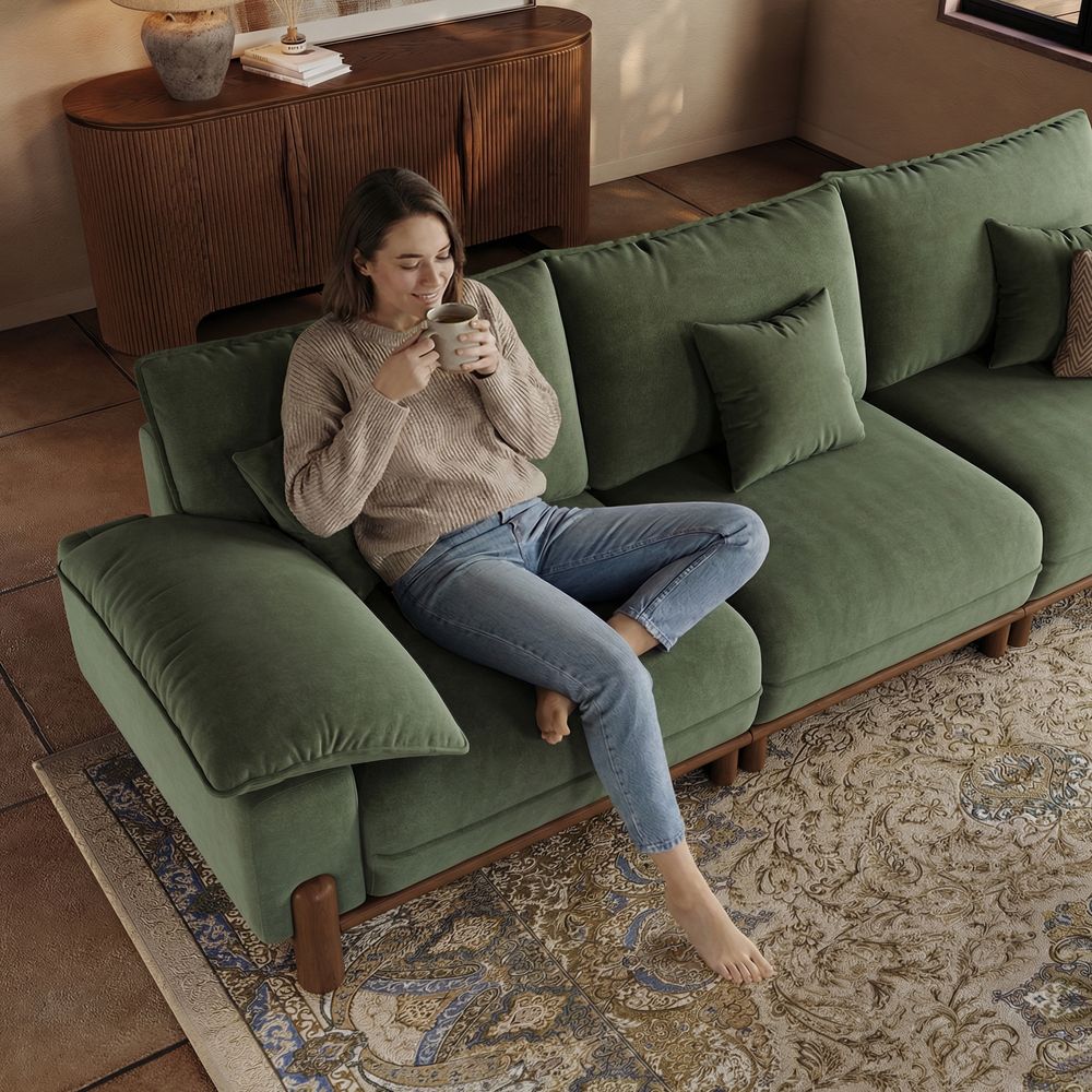 Green Pet-Friendly Fabric Modular Sofas