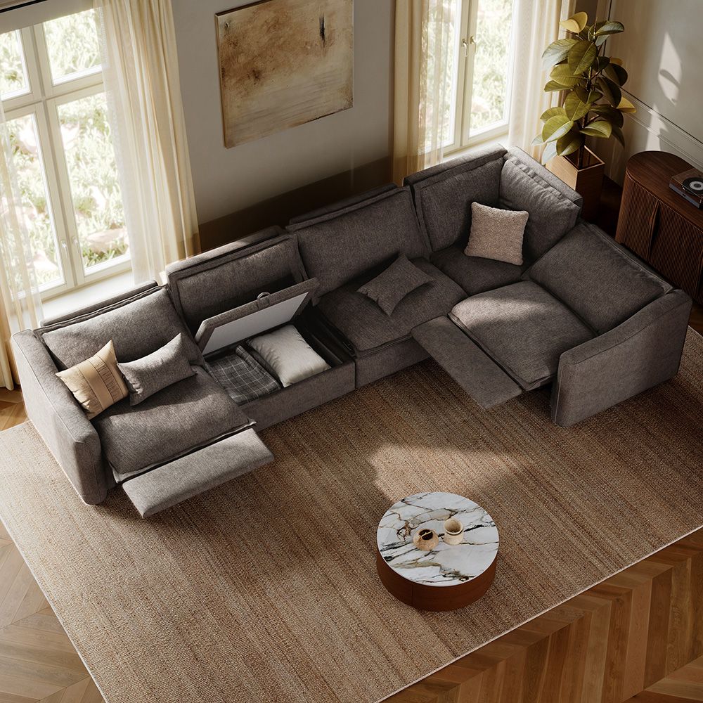 Extendable Khaki Velvet Modular Sofas