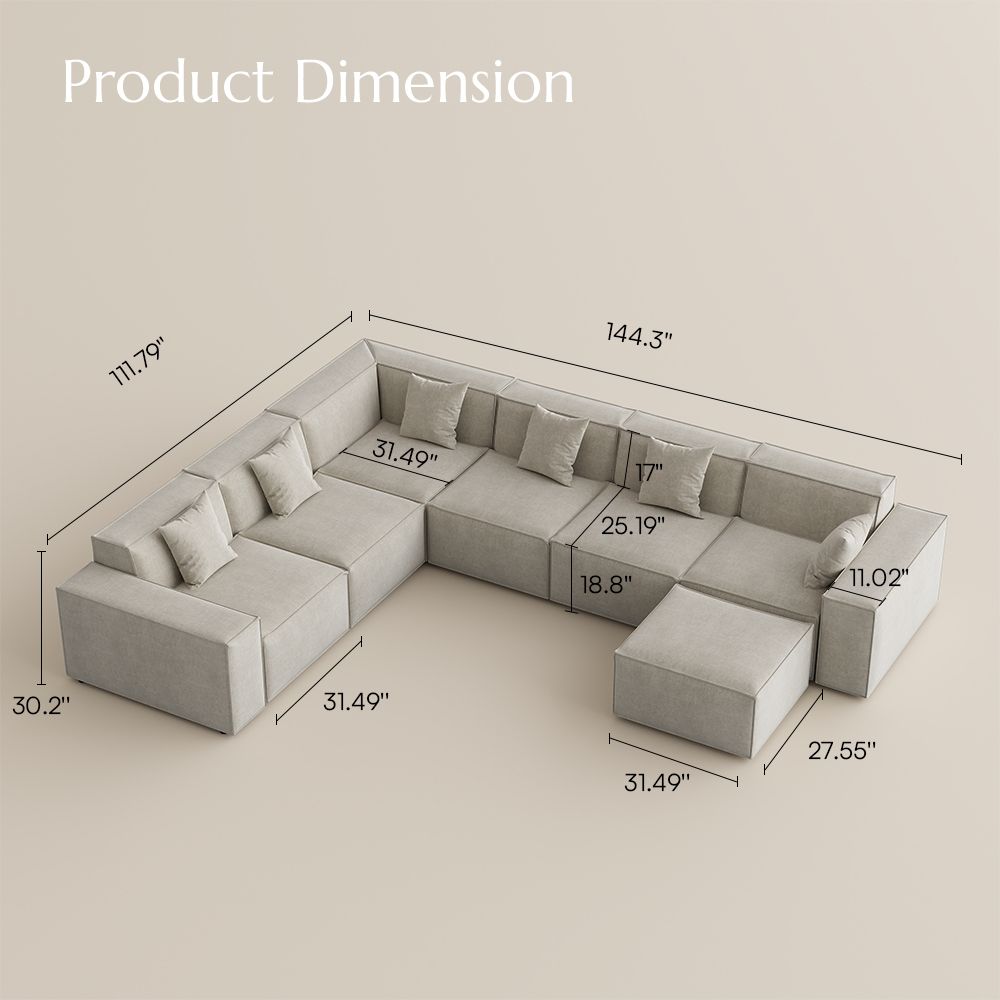 Fully Assembled Beige Fabric Modular Sofas