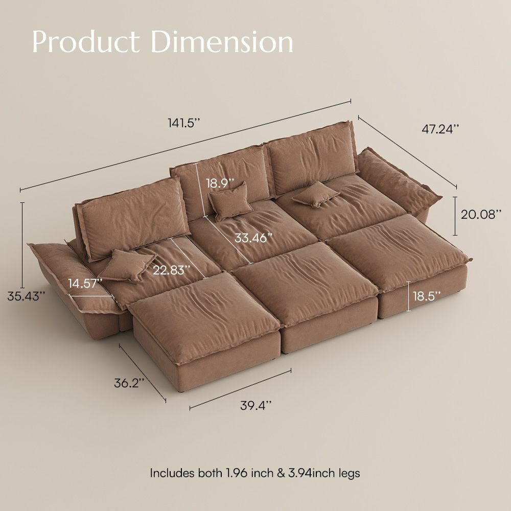 Adjustable Brown Suede Fabric Modular Sofas