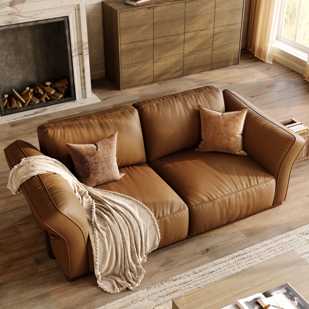 Soft Brown Genuine Leather Modular Sofas